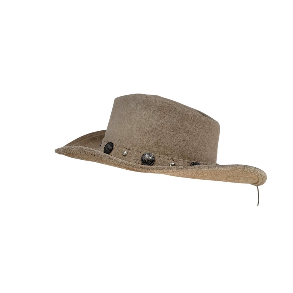 Minnetonka Outback Buffalo‎ Nickel Leather Cowboy Hat Buckskin Tan Size Large - Picture 5 of 12